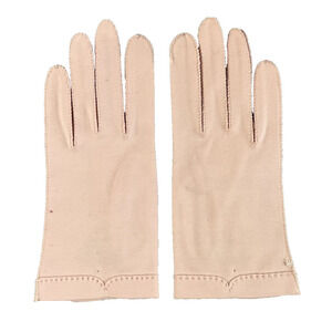 Vintage Crescendoe Pink Fabric Bridgerton Hand Gloves size 7 Stretch Tea Party